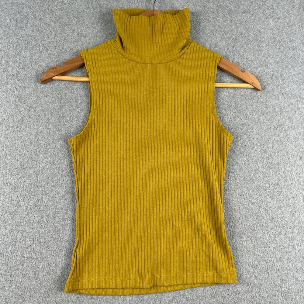 Forever 21 Top Womens S Sleeveless Turtleneck Mustard Yellow Ribbed Knit